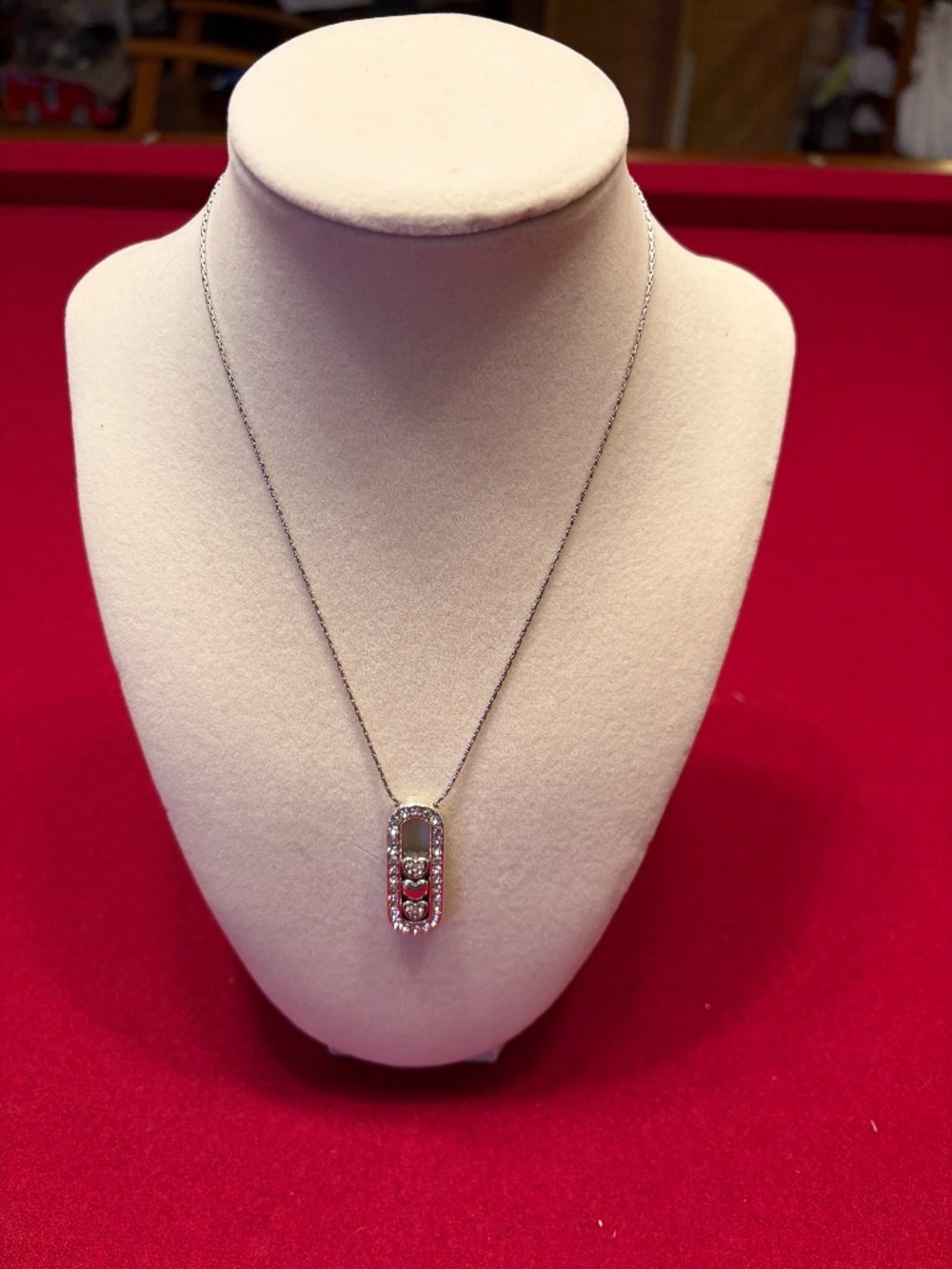 Brighton Retired Triple Heart Crystal Pendant Necklace Silver Tone